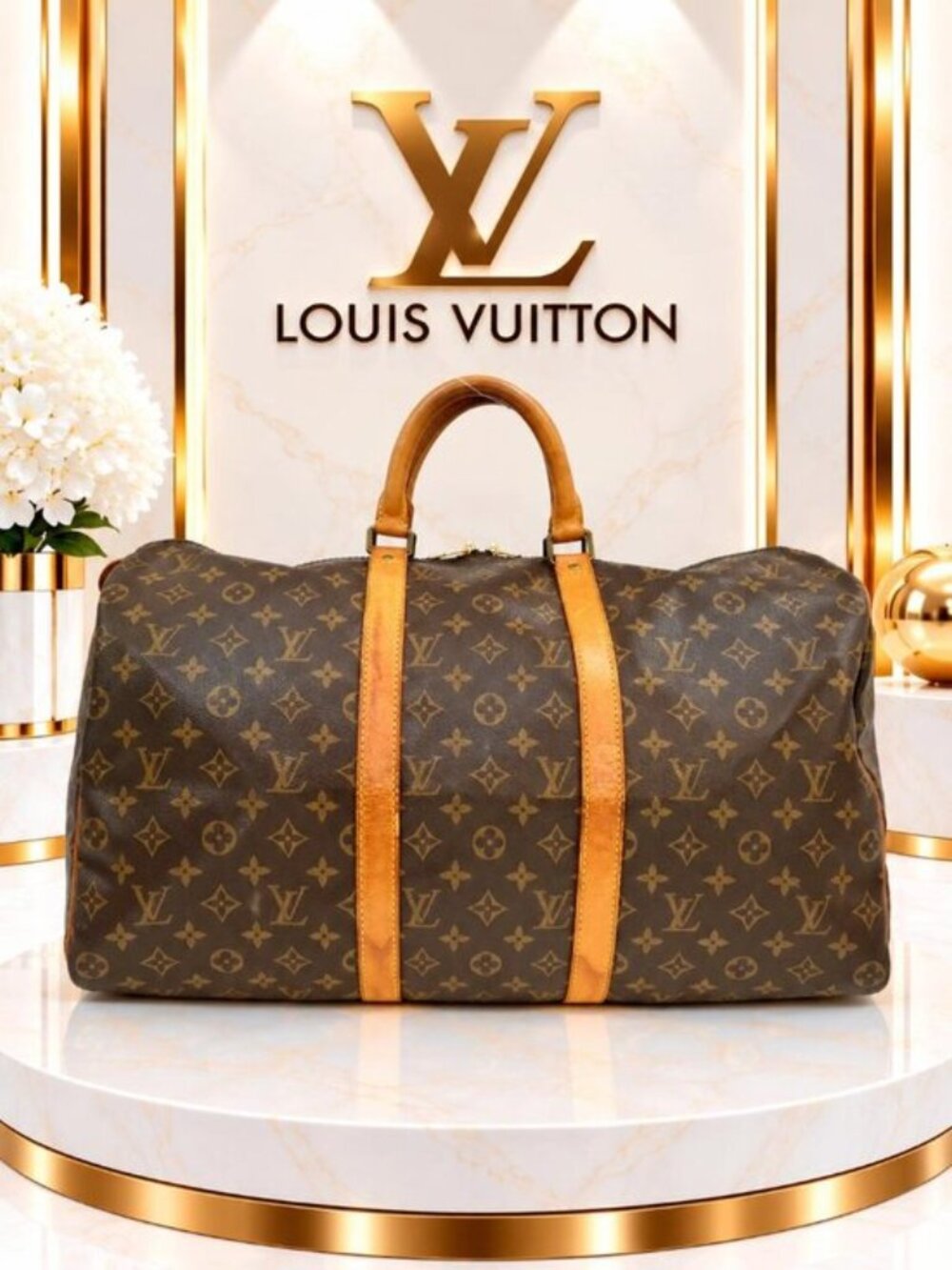 Authentic Louis Vuitton Keepall 50 Monogram Canvas Vintage Travel Duffle Bag LV